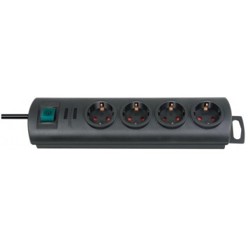 Primera-Line, power strip 4-fold (power strip with switch and 1.5m cable, 90° arrangement of sockets) black