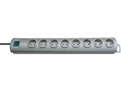 Primera-Line, power strip 8-fold (power strip with switch and 2m cable, 90° arrangement of sockets), grey