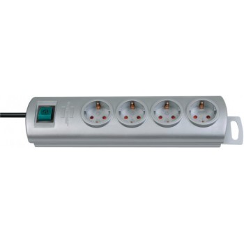 Primera-Line, power strip 4-fold (power strip with switch and 1.5m cable, 90° arrangement of sockets) grey