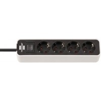 Ecolor power strip 4-fold (power strip with switch and 1.5m cable), black/white