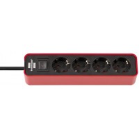 Ecolor power strip 4-fold (power strip with switch and 1.5m cable), black/red