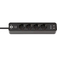 Ecolor power strip 4-fold with 2 USB charging sockets (power strip USB with switch and 1.5m cable), black 