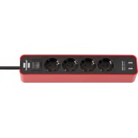 Extension Lead Ecolor with USB-Charger 4way red/black 1.5m H05VV-F 3G1.5 with switch