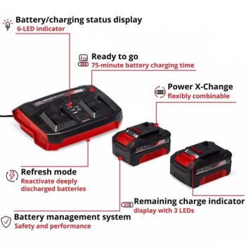 Двойное зарядное устройство + аккумуляторы 2x 4.0Ah 18V Power-X-Change Einhell