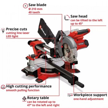 Аккумуляторная торцовочная пила TE-SM 36/210 Li - Solo с протяжкой 210мм 36V Einhell