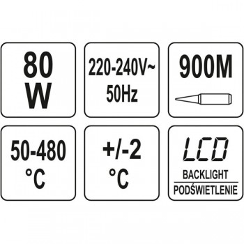 Паяльник с ЖК дисплеем 80W, 900м, 50 - 480°C YATO