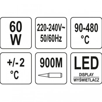 Паяльная станция с ЖК-дисплеем 60W 900м, 90 - 480°C YATO