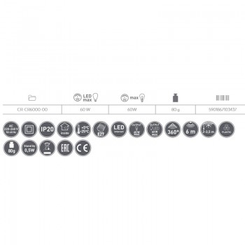 Датчик движения CR-6, Белый, 60W, 6м, E27, IP20, 360° GTV