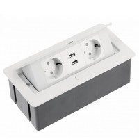 Galdā iebūvējams pagarinātājs SOFT 2 x ligzda SCHUKO, 2 х USB 2,1A, ar vadu, balts