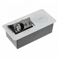 Удлинитель встраиваемый в стол AVARO PLUS, 1x гнездо SCHUKO, USB A+C, индукционная зарядка 5W, кабель 1.5m, серебристый