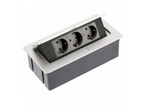 Pull-out power socket SOFT 3x sockets schuko, power cord with plug, alu