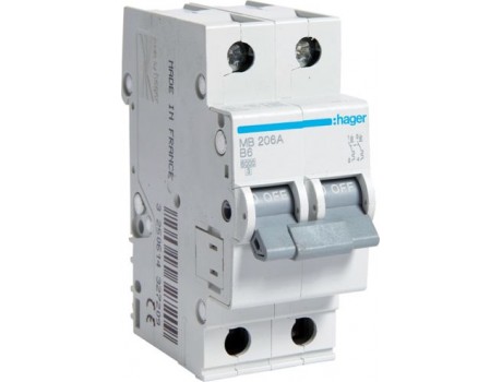 Miniature Circuit Breaker 6kA B 16A 2P Hager