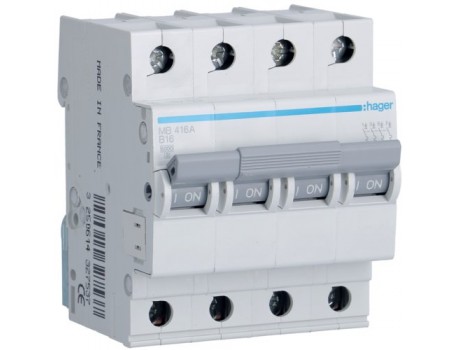 Miniature Circuit Breaker 6kA B 20A 4P Hager