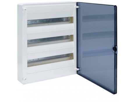 Surface mounting cabinet, transparent door 3x18 modules Golf Hager