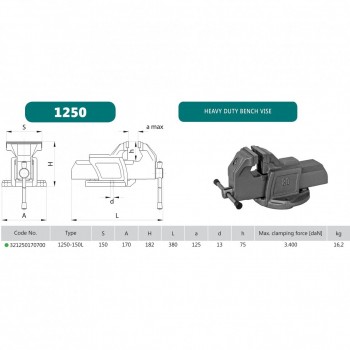 Atslēdznieka skrūvspīles 150mm, lieljaudas BISON-BIAL