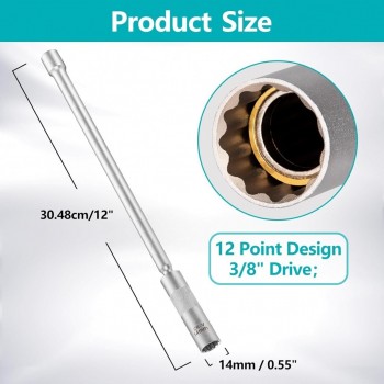 3/8" Dr. Universal spark plug socket long reach 14mm 12pt with magnet KingRoy