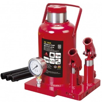 Hydraulic welded bottle jack with gauge and double pump, 32t TONGRUN