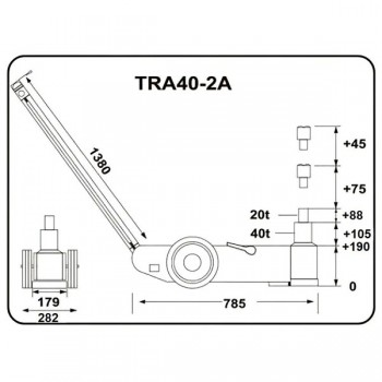 Pneimo-hidrauliskais domkrats 40t/20t TONGRUN