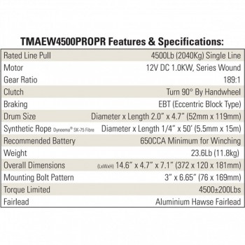 Electric winch 12V 4500LBS/2040KG (Synthetic rope) T-MAX