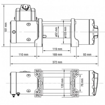 Лебедка электрическая 12В, 2041кг с синтетическим тросом 15м T-MAX