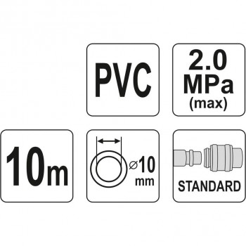 Воздушный шланг ПВХ с быстроразъемными соединениями Ø10x14мм, 10м YATO