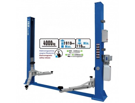 Hydraulic two post lift with electromagnetic release (3 stage rear arms), 4.0t, 220V PULI