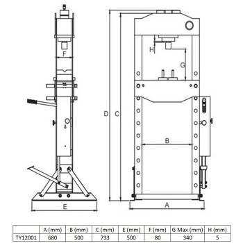 Hydraulic shop press with gauge 12t TONGRUN