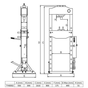 Pneumatic / hydraulic shop press with gauge 40t TONGRUN