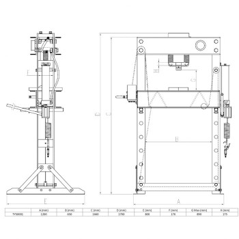 Pneumatic / hydraulic shop press with gauge 50t TONGRUN