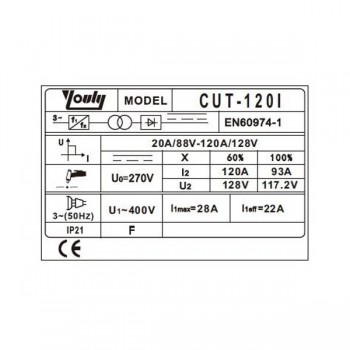 Plazmas griešanas iekārta CUT-120I, 120A, 40mm 380V (IGBT) YOULI