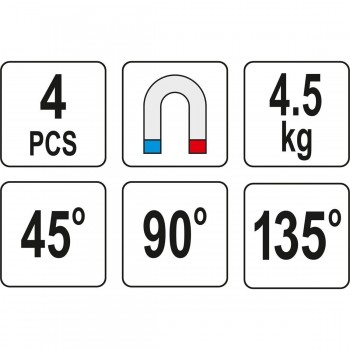 Набор магнитных держателей для сварки (4 шт) (45°-90°-135°) YATO