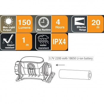 Налобный аккумуляторный фонарик с датчиком 150lm, 3.7V, 2200mAh COB