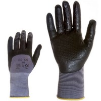 Knitted nylon gloves, with nitrile dots, black/gray, size 8/M 127