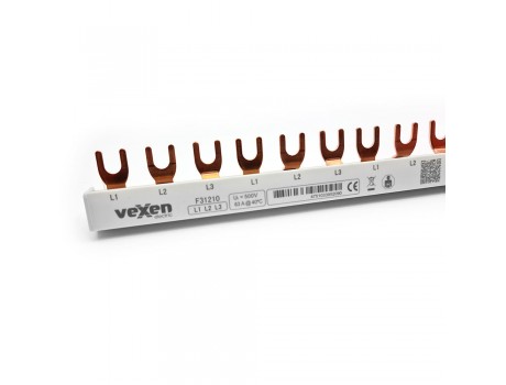 Phase busbar 3P, 12 mod., 63A, 10mm2 Vexen