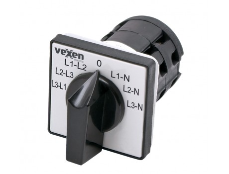 Changeover cam switch L1-N, L2-N, L3-N, 0, L1-L2, L2-L2, L3-L1 3P 16A Vexen