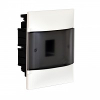Flush-mounting cabinet for masonry - earth + neutral terminal blocks - smoked door - 1 row - 4 modules/row
