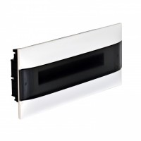Flush-mounting cabinet for masonry - earth + neutral terminal blocks - smoked door - 1 row - 18 modules/row