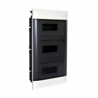 Flush-mounting cabinet for masonry - earth + neutral terminal blocks - smoked door - 3x12 row - 36 modules/row
