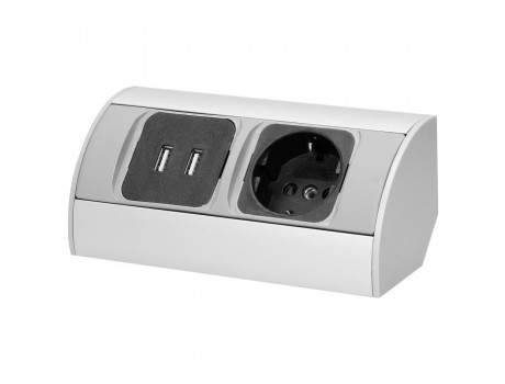 Удлинитель угловой 1x2P+Z (Schuko), 2xUSB, серебристый ORNO