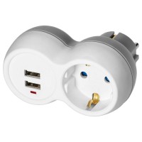 Kontaktligzdu sadalītājs 2x2P+E (Schuko) 2xUSB, ar zemējumu, balti pelēks ORNO