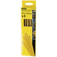 Hot glue sticks 11,2x200mm, with sequins, gold-colored, (5pcs.) Drel