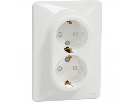 Double socket white grounded, with frame  Sedna Design