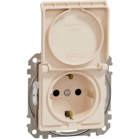 Socket outlet beige IP44 grounded, with lid, with screw Sedna Design