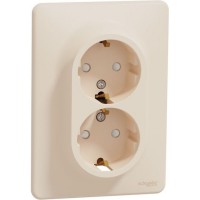 Double socket beige grounded, with frame  Sedna Design