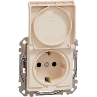Socket outlet beige IP44 grounded, without lid, with screw Sedna Design