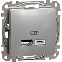 Розетка 2XUSB (A+C) 2,4A, алюминий Sedna Design