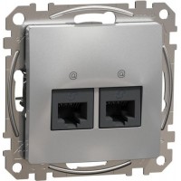 Розетка компьютерная 2xRJ45 CAT5A UTP, алюминий Sedna Design