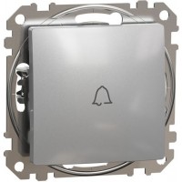 1-way Push-Button 10A with Bell Symbol, aluminium Sedna Design
