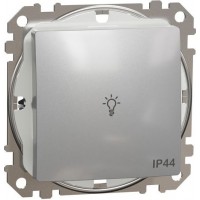 Звонковая кнопка 10A IP44 с символом лампочки, алюминий Sedna Design