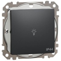 Звонковая кнопка черная 10A IP44 с символом лампочки Sedna Design